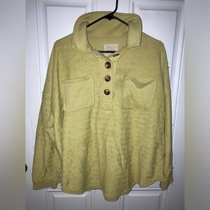 American Eagle size XS oversized distressed button up. Yellowish green.